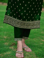 Embroidered Kurta With Pant & Embroidered Dupatta, Bottle-Green - Hiral Fashion | Grocsy