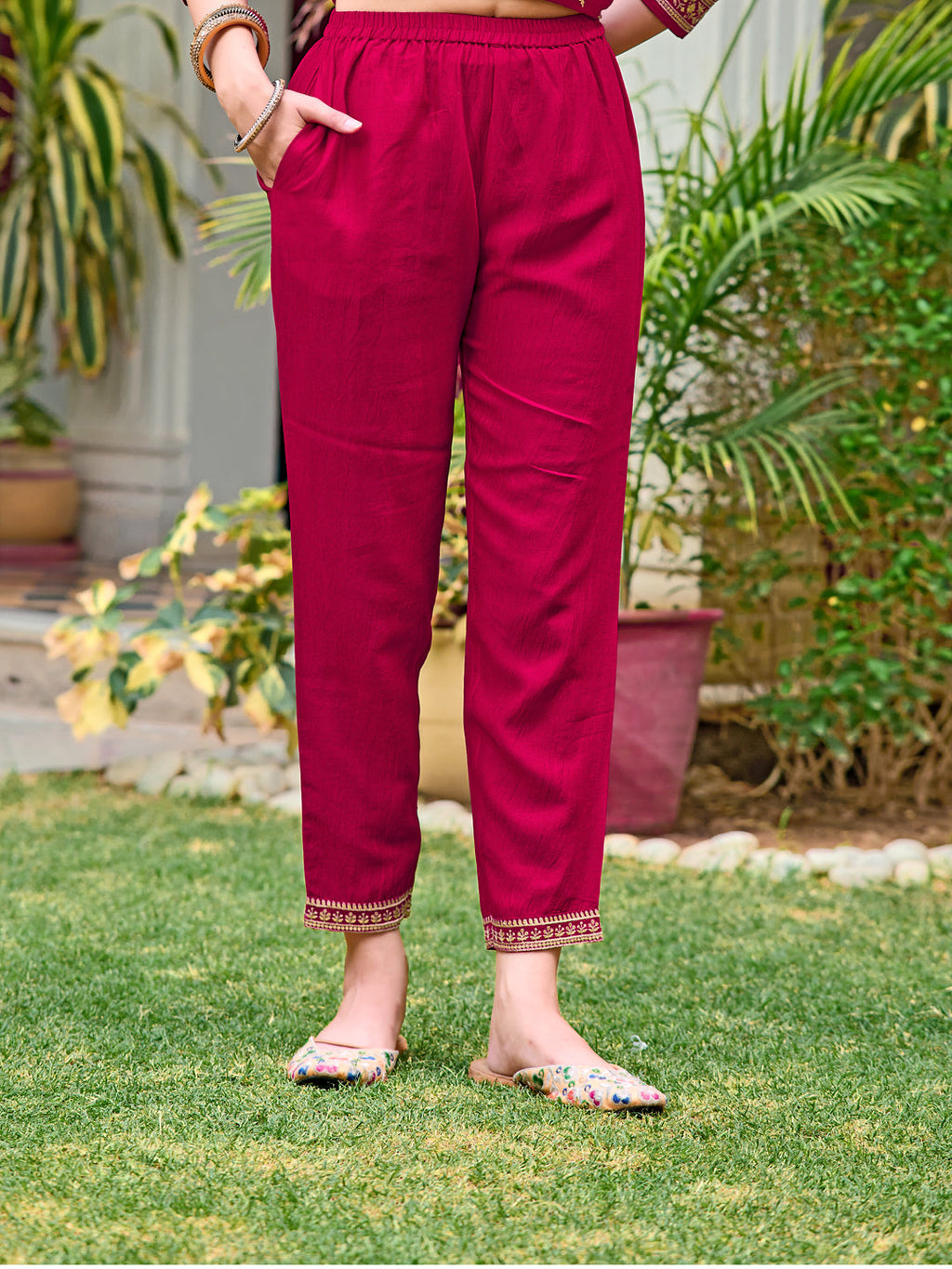 Embroidered Kurta With Pant & Embroidered Dupatta, Pink - Hiral Fashion | Grocsy