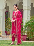 Embroidered Kurta With Pant & Embroidered Dupatta, Pink - Hiral Fashion | Grocsy