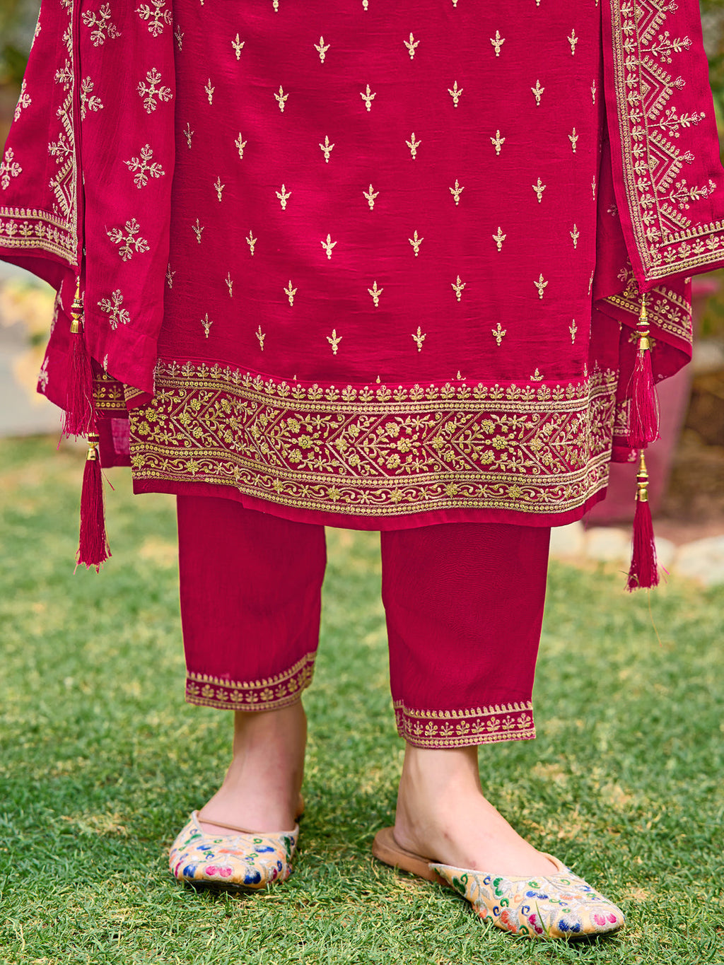 Embroidered Kurta With Pant & Embroidered Dupatta, Pink - Hiral Fashion | Grocsy