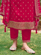 Embroidered Kurta With Pant & Embroidered Dupatta, Pink - Hiral Fashion | Grocsy
