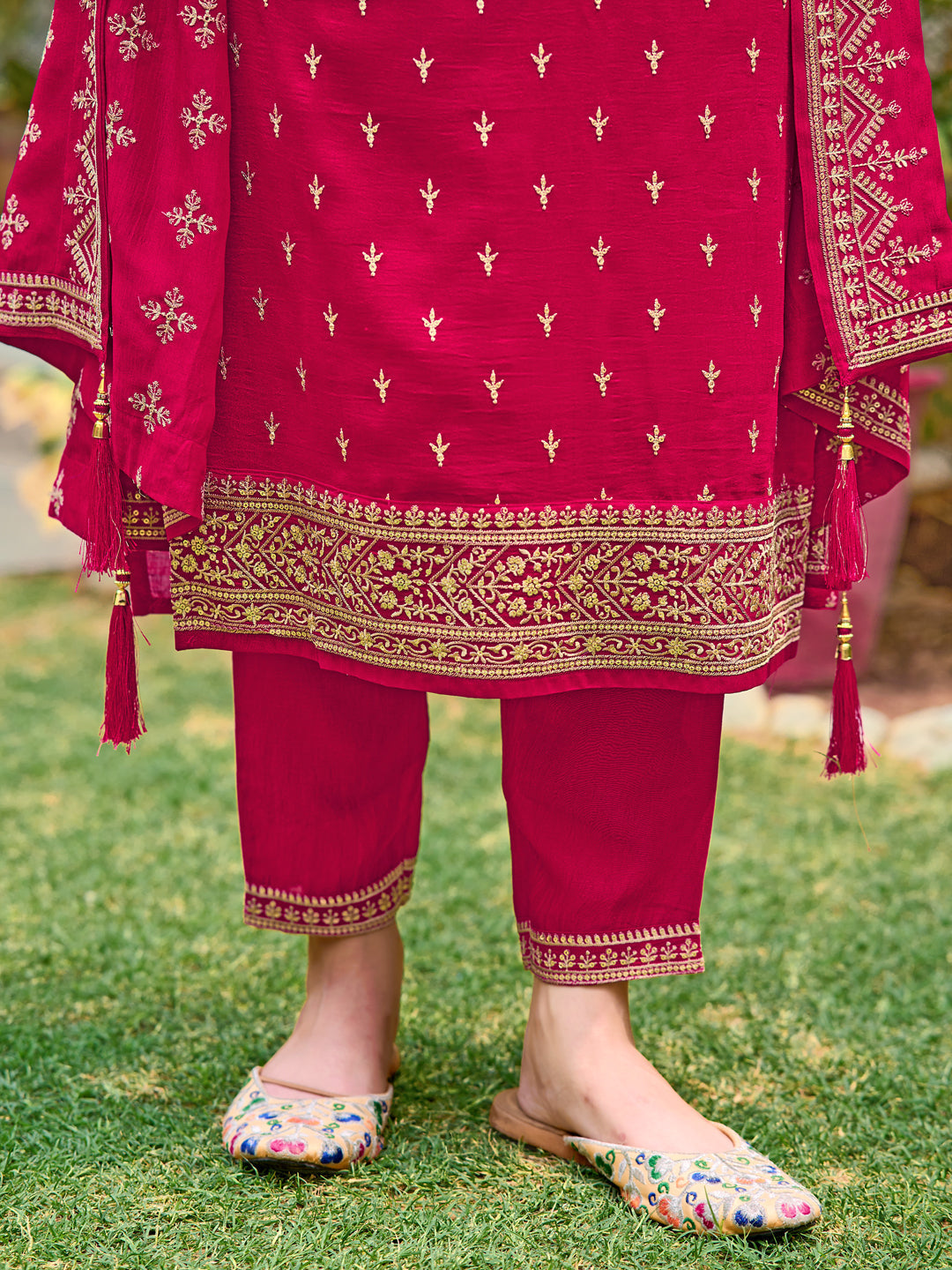 Embroidered Kurta With Pant & Embroidered Dupatta, Pink - Hiral Fashion | Grocsy
