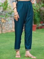 Embroidered Kurta With Pant & Embroidered Dupatta, Navy Blue - Hiral Fashion | Grocsy