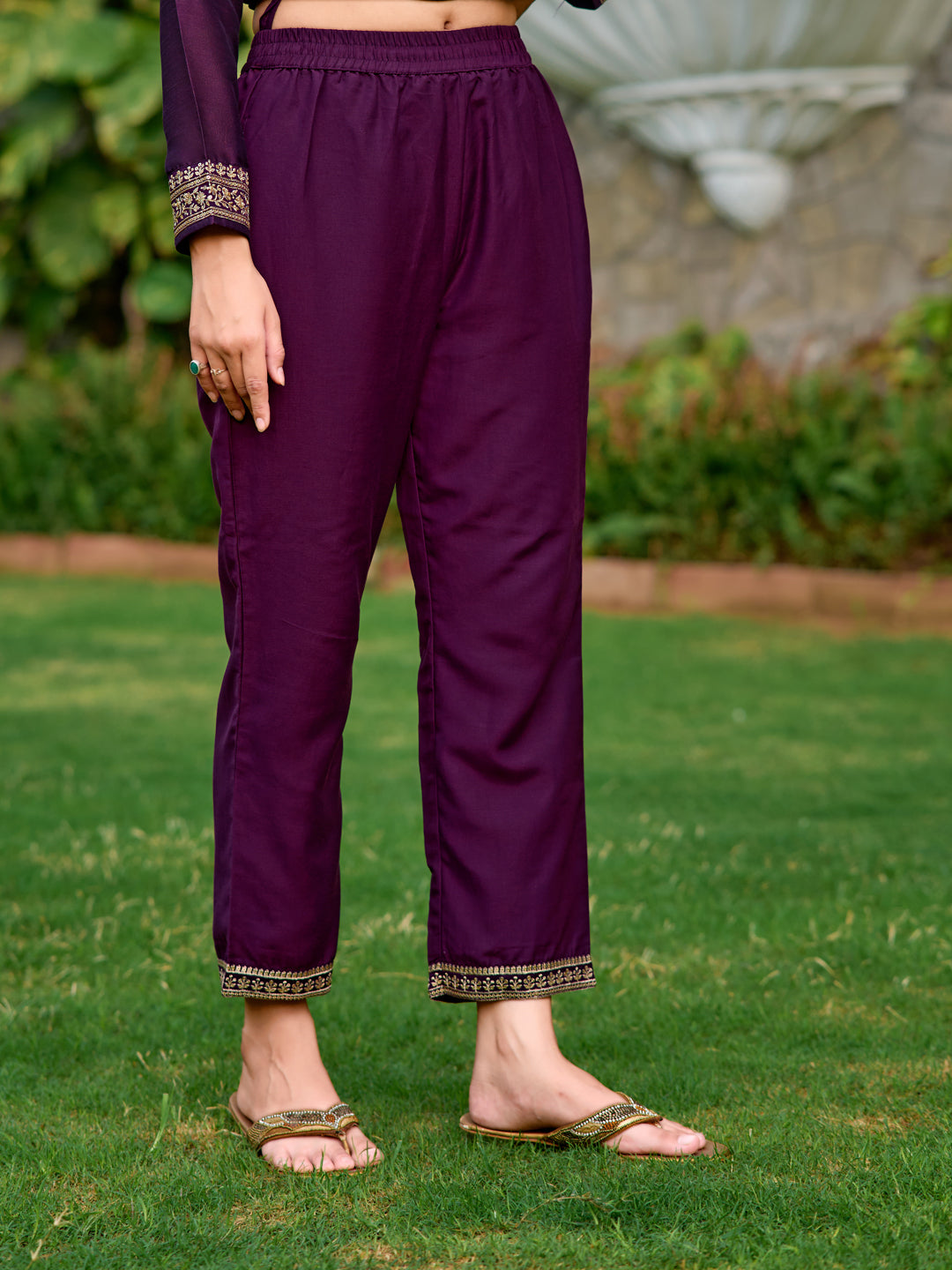 Embroidered Kurta With Pant & Embroidered Dupatta, Purple - Hiral Fashion | Grocsy