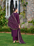 Embroidered Kurta With Pant & Embroidered Dupatta, Purple - Hiral Fashion | Grocsy