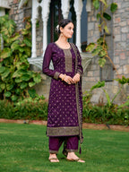 Embroidered Kurta With Pant & Embroidered Dupatta, Purple - Hiral Fashion | Grocsy