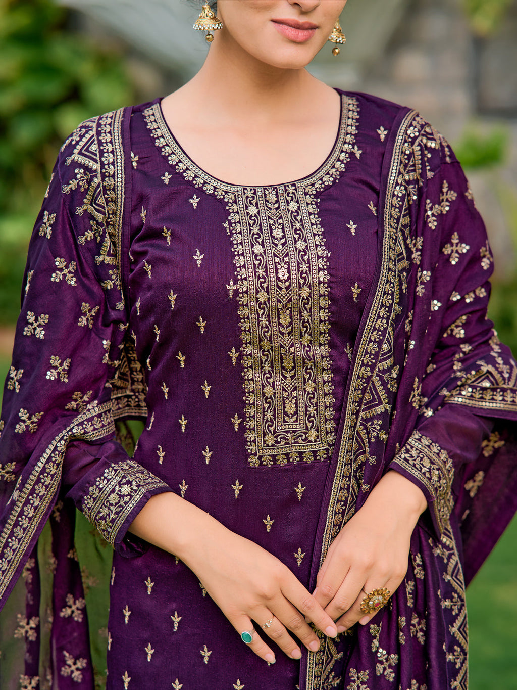 Embroidered Kurta With Pant & Embroidered Dupatta, Purple - Hiral Fashion | Grocsy