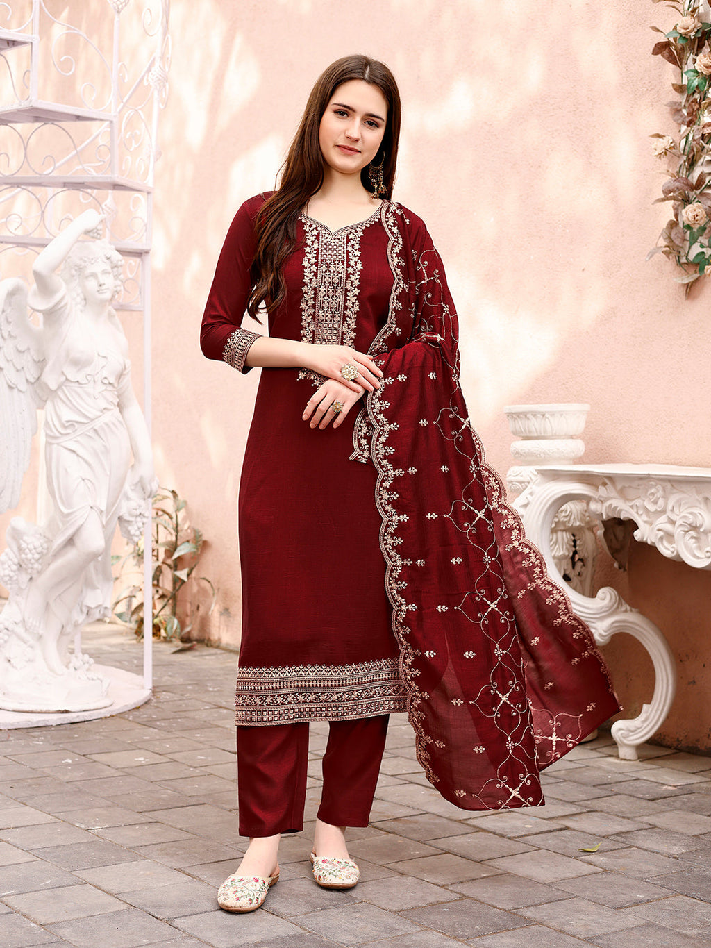 Sequinned Embroidered Kurta With Pant & Embroidered Dupatta Premium, Multicolor - Hiral Fashion | Grocsy