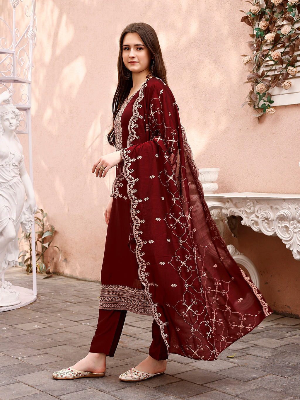 Sequinned Embroidered Kurta With Pant & Embroidered Dupatta Premium, Multicolor - Hiral Fashion | Grocsy