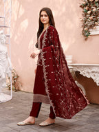 Sequinned Embroidered Kurta With Pant & Embroidered Dupatta Premium, Multicolor - Hiral Fashion | Grocsy