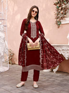 Sequinned Embroidered Kurta With Pant & Embroidered Dupatta Premium, Multicolor - Hiral Fashion | Grocsy