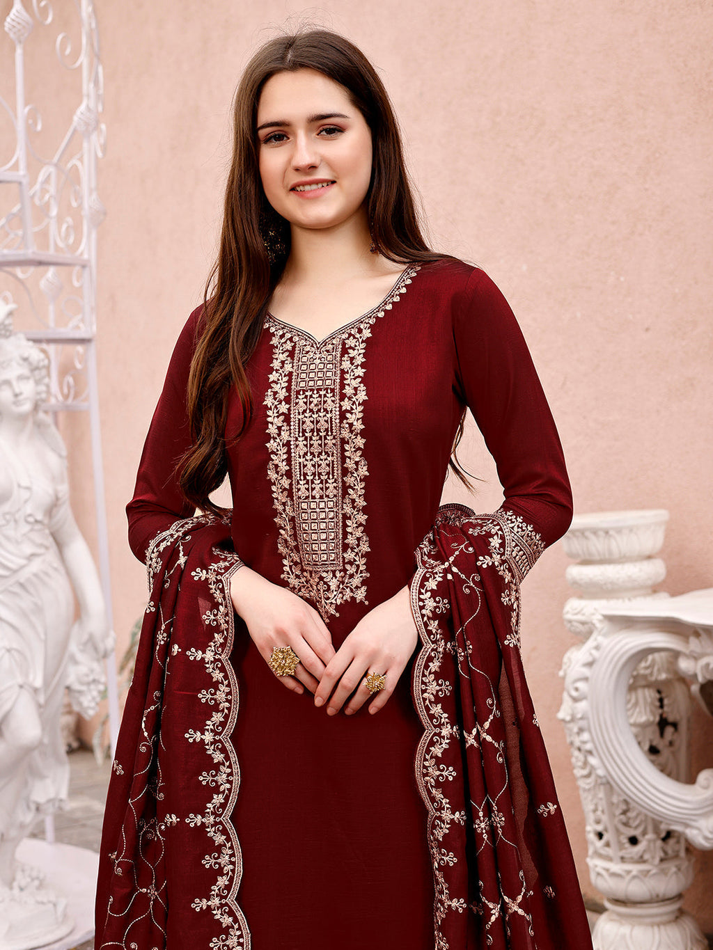 Sequinned Embroidered Kurta With Pant & Embroidered Dupatta Premium, Multicolor - Hiral Fashion | Grocsy
