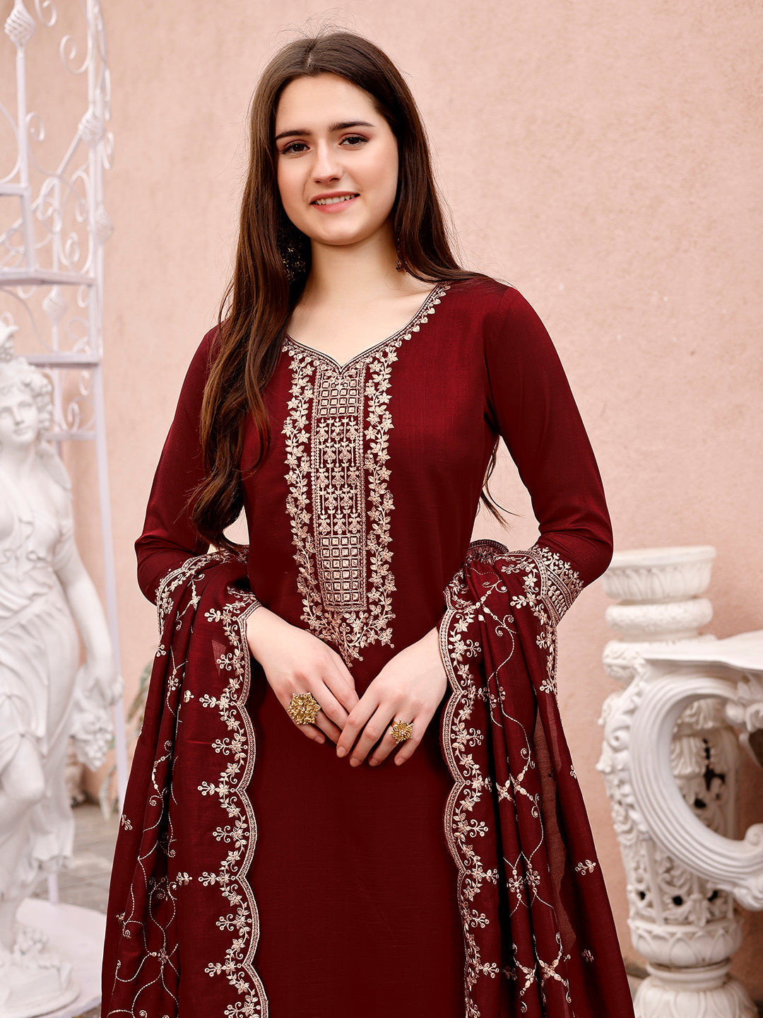 Sequinned Embroidered Kurta With Pant & Embroidered Dupatta Premium, Multicolor - Hiral Fashion | Grocsy