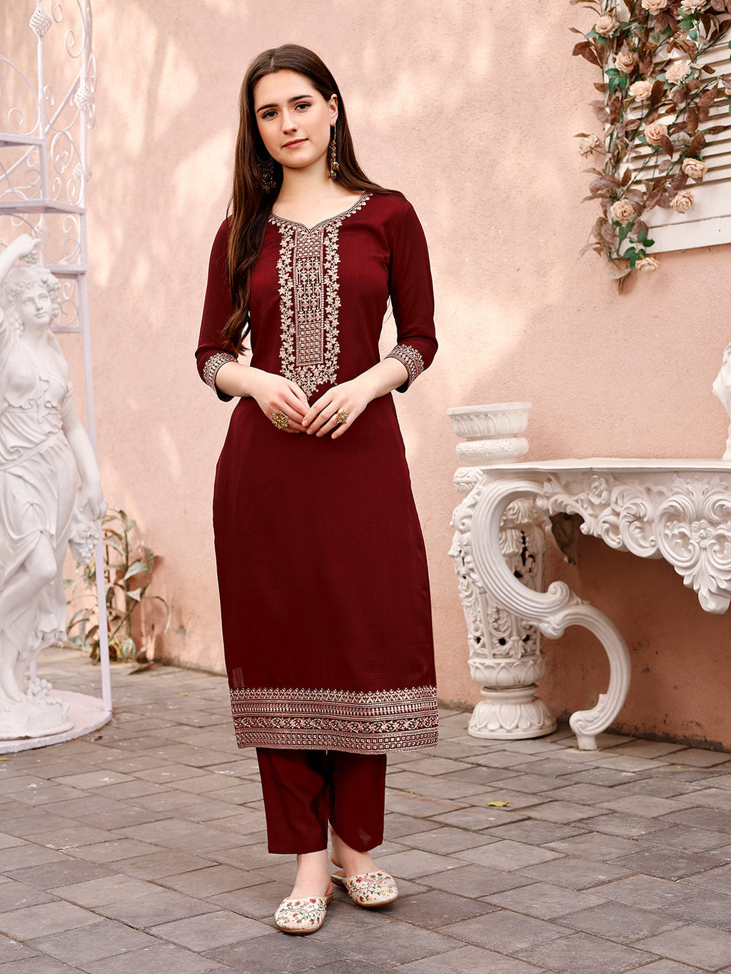 Sequinned Embroidered Kurta With Pant & Embroidered Dupatta Premium, Multicolor - Hiral Fashion | Grocsy