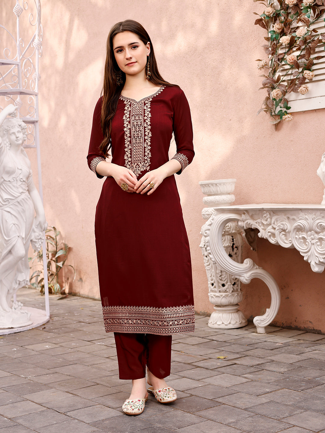 Sequinned Embroidered Kurta With Pant & Embroidered Dupatta Premium, Multicolor - Hiral Fashion | Grocsy