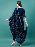 Sequined Embroidered Straight Kurta With Trousers & With Embroidered Dupatta Premium Luxury, Multicolor - Hiral Fashion | Grocsy