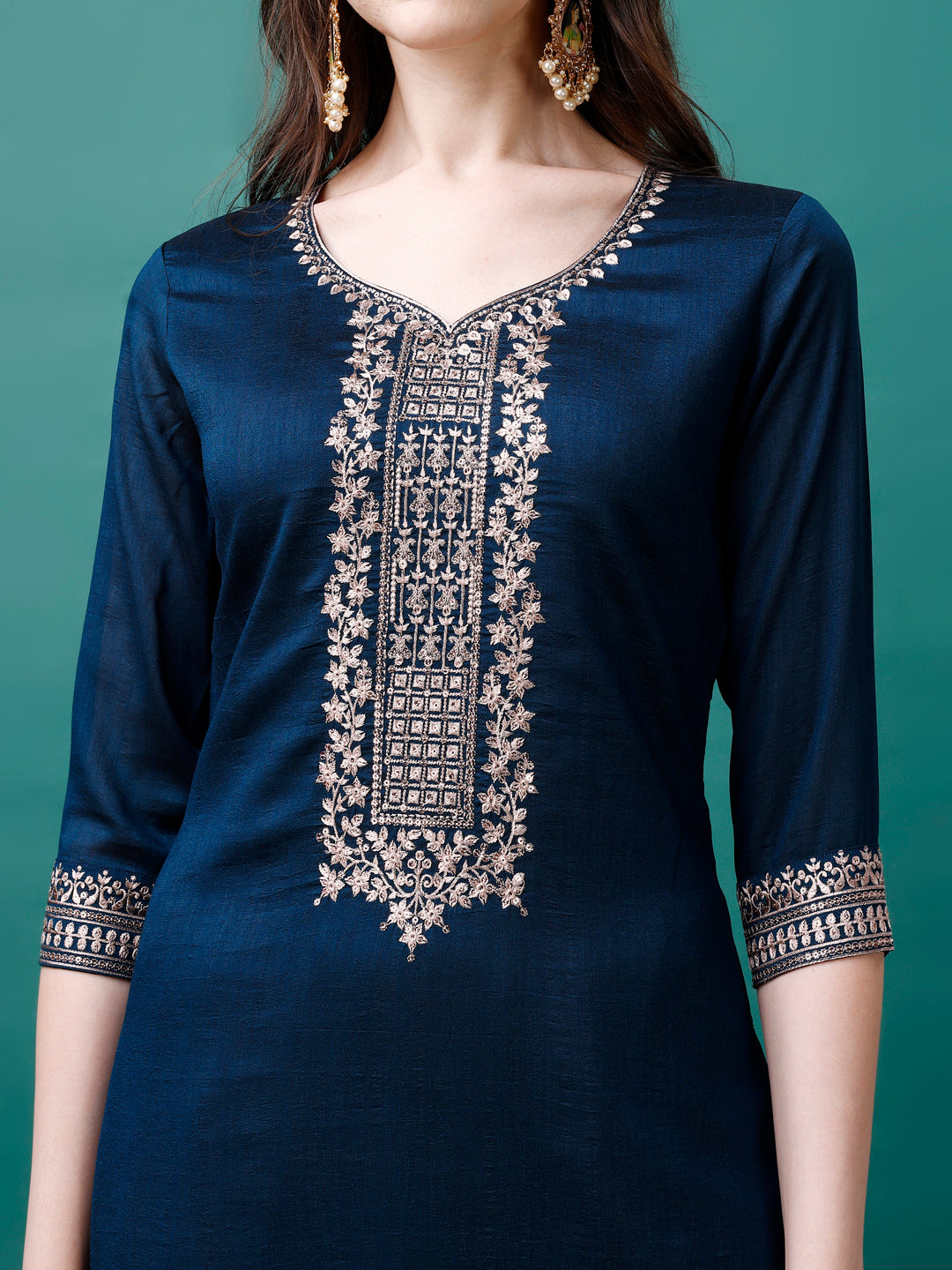Sequined Embroidered Straight Kurta With Trousers & With Embroidered Dupatta Premium Luxury, Multicolor - Hiral Fashion | Grocsy