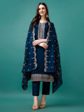 Sequined Embroidered Straight Kurta With Trousers & With Embroidered Dupatta Premium Luxury, Multicolor - Hiral Fashion | Grocsy