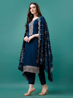 Sequined Embroidered Straight Kurta With Trousers & With Embroidered Dupatta Premium Luxury, Multicolor - Hiral Fashion | Grocsy