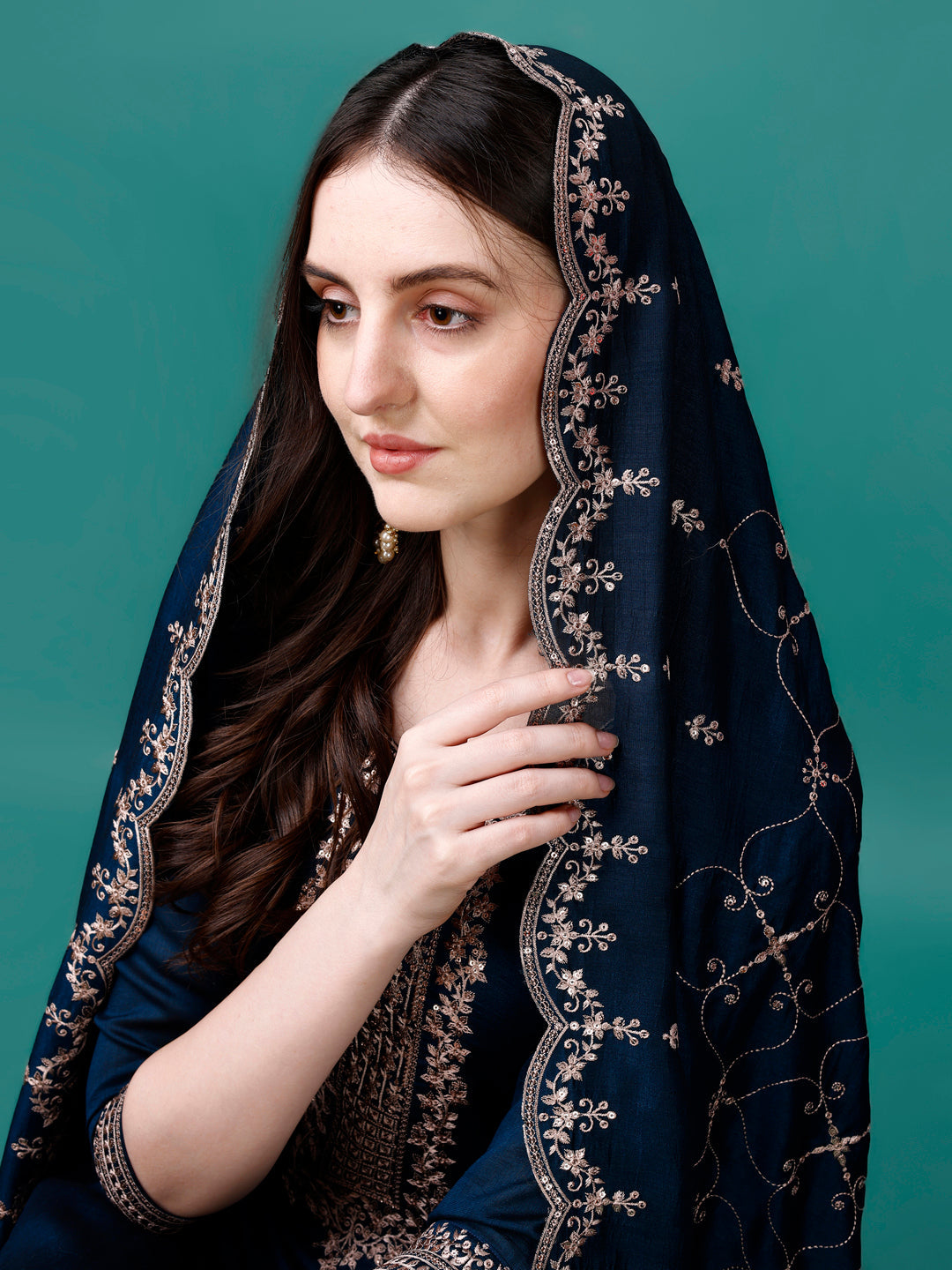 Sequined Embroidered Straight Kurta With Trousers & With Embroidered Dupatta Premium Luxury, Multicolor - Hiral Fashion | Grocsy