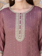 Sequined Embroidered Silk Blend Kurta With Pant & Embroidered Dupatta, Mauve - Hiral Fashion | Grocsy