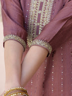 Sequined Embroidered Silk Blend Kurta With Pant & Embroidered Dupatta, Mauve - Hiral Fashion | Grocsy