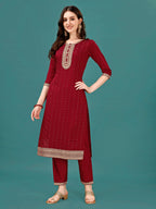Sequined Embroidered Straight Kurta With Trousers & With Embroidered Dupatta Premium, Multicolor - Hiral Fashion | Grocsy