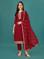 Sequined Embroidered Straight Kurta With Trousers & With Embroidered Dupatta Premium, Multicolor - Hiral Fashion | Grocsy