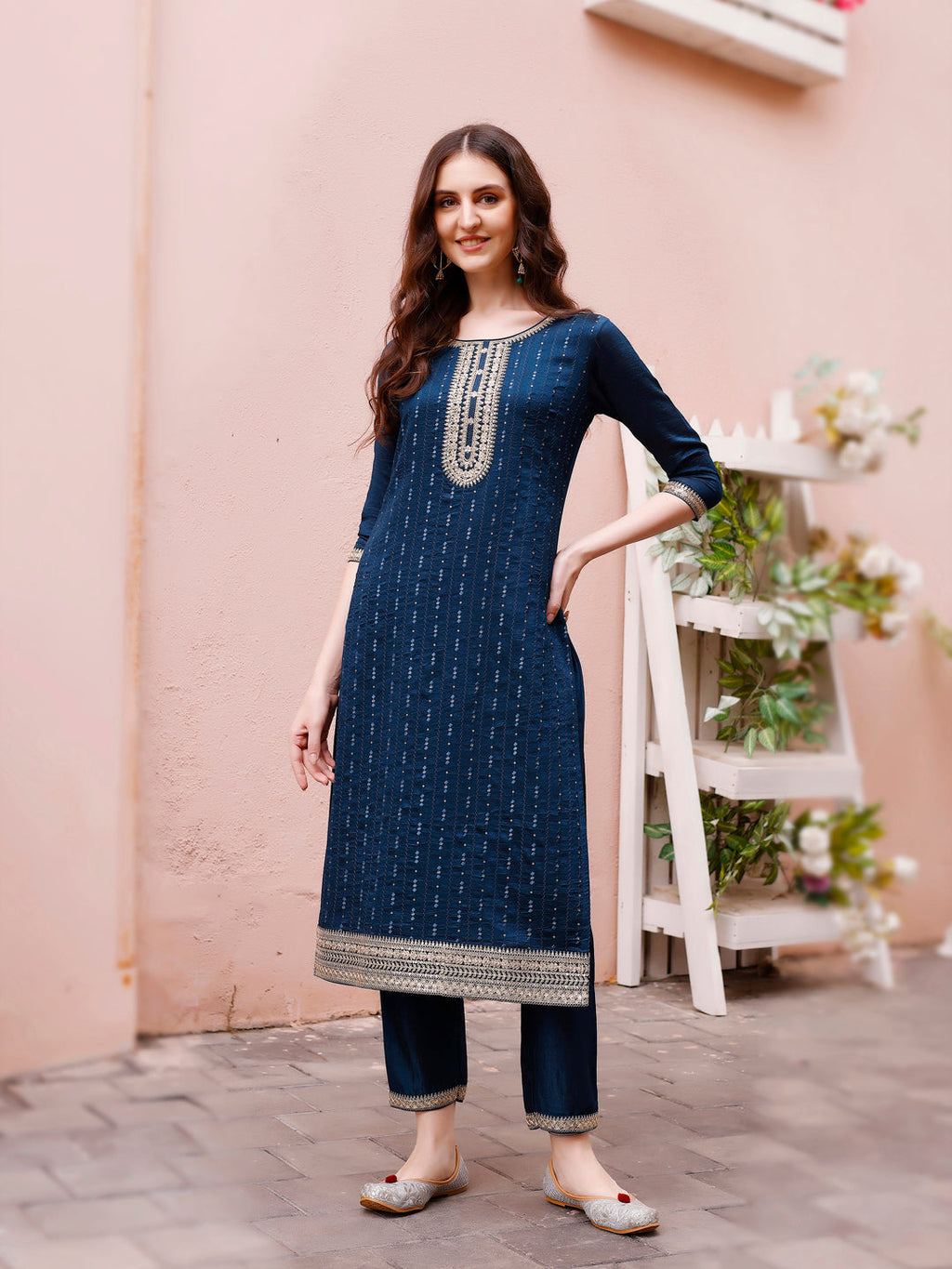Sequined Embroidered Kurta With Pant & Embroidered Dupatta Premium Luxury, Multicolor - Hiral Fashion | Grocsy