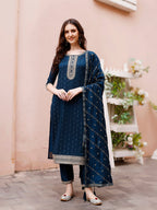 Sequined Embroidered Kurta With Pant & Embroidered Dupatta Premium Luxury, Multicolor - Hiral Fashion | Grocsy