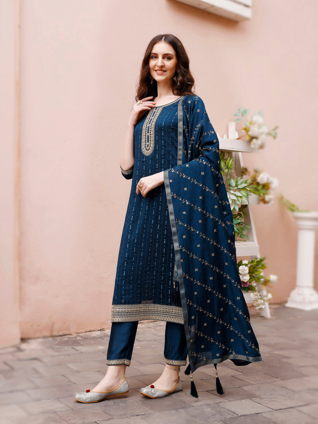 Sequined Embroidered Kurta With Pant & Embroidered Dupatta Premium Luxury, Multicolor - Hiral Fashion | Grocsy