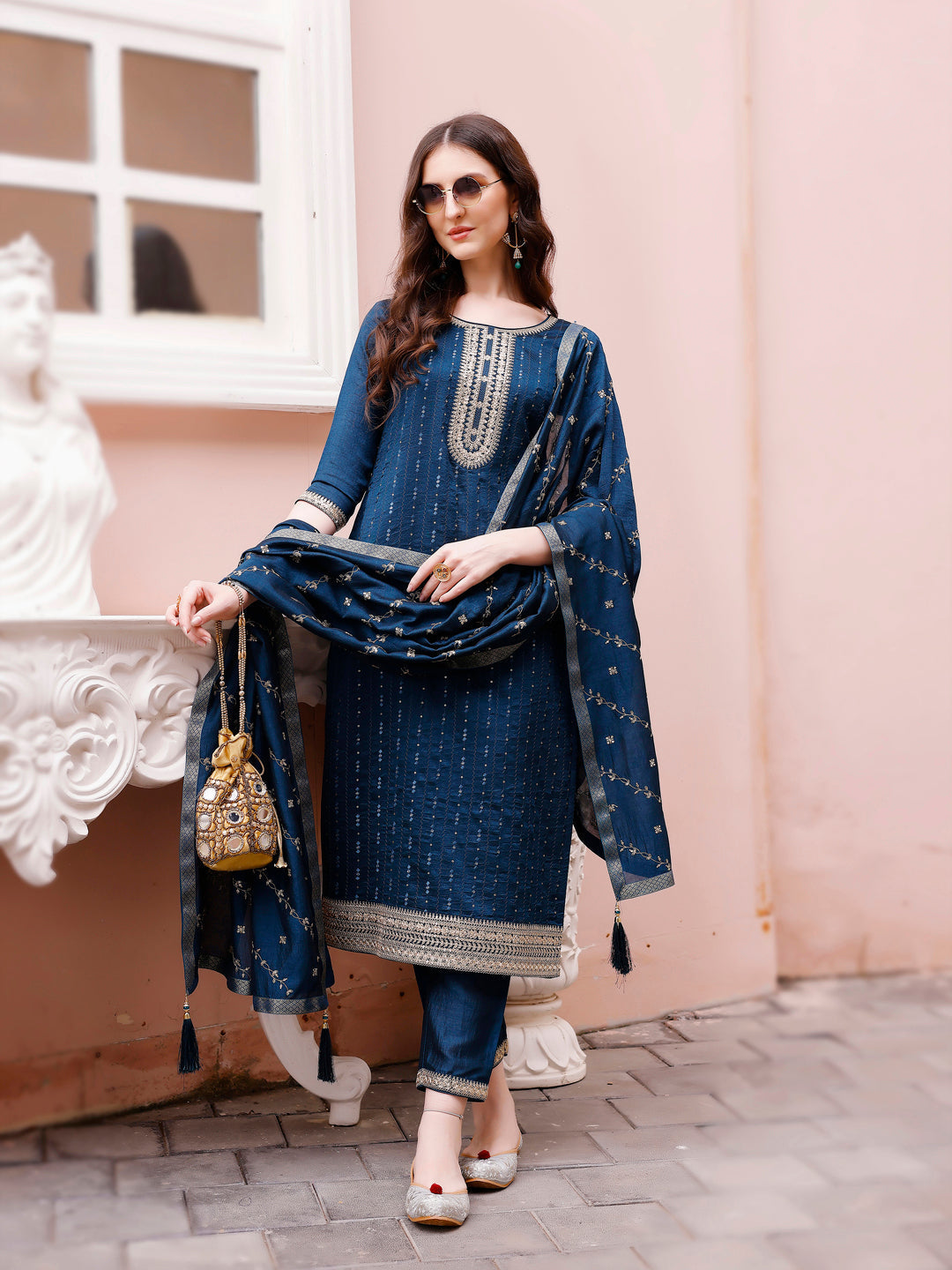 Sequined Embroidered Kurta With Pant & Embroidered Dupatta Premium Luxury, Multicolor - Hiral Fashion | Grocsy