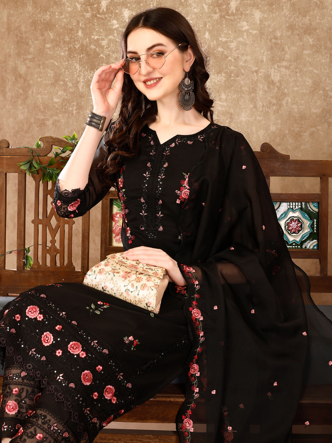 Pakistani Embroidered Kurta With Embroidered Pant & Embroidered Dupatta Premium Luxury, Multicolor - Hiral Fashion | Grocsy