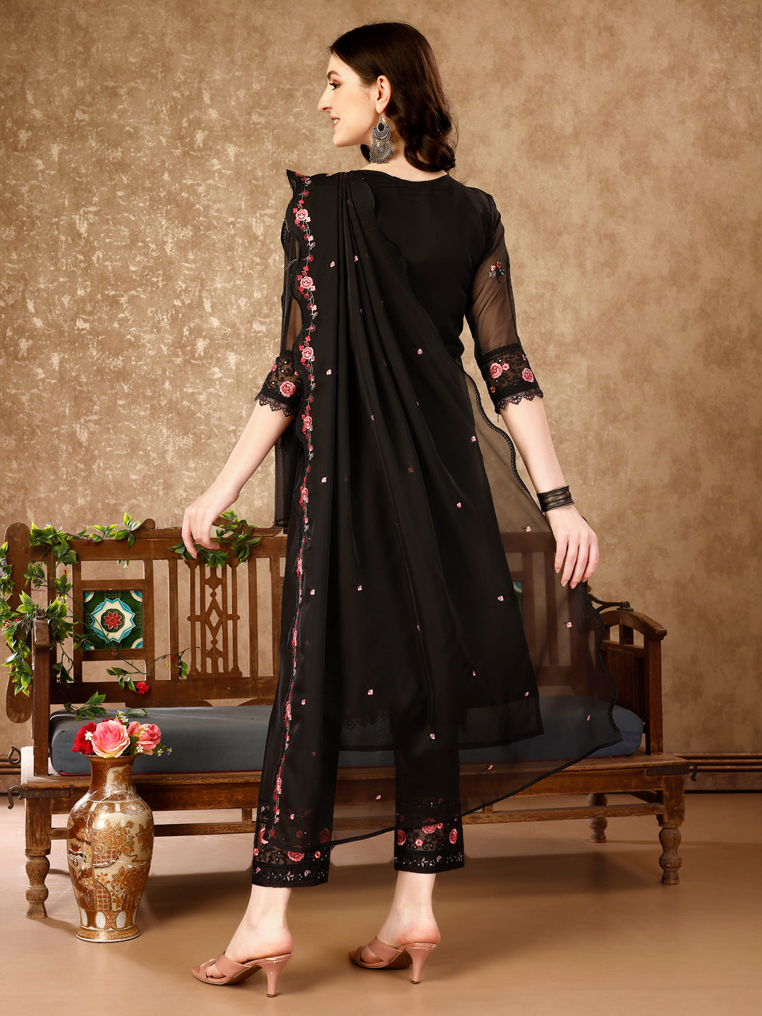 Pakistani Embroidered Kurta With Embroidered Pant & Embroidered Dupatta Premium Luxury, Multicolor - Hiral Fashion | Grocsy