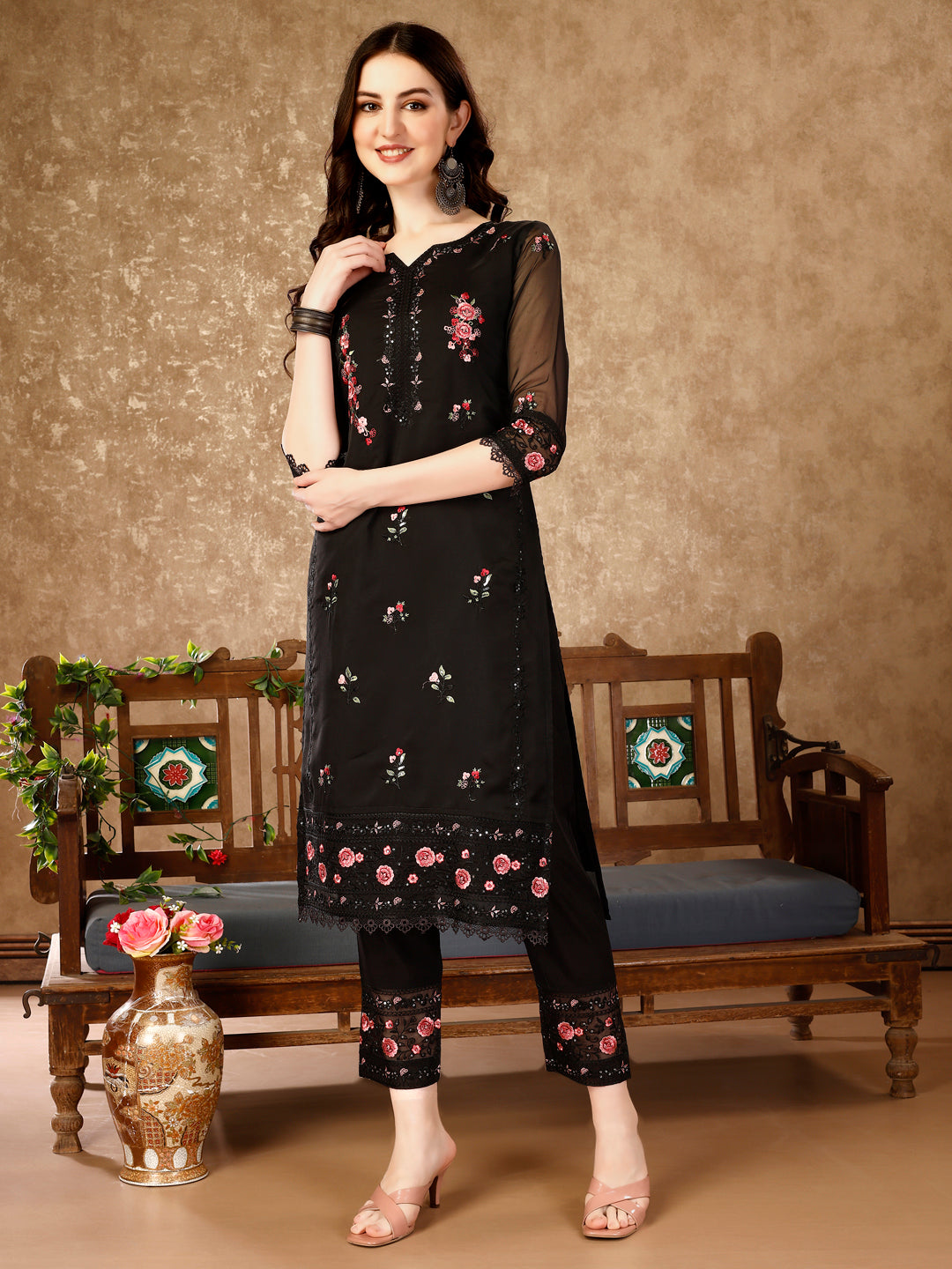 Pakistani Embroidered Kurta With Embroidered Pant & Embroidered Dupatta Premium Luxury, Multicolor - Hiral Fashion | Grocsy
