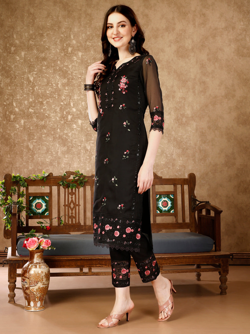 Pakistani Embroidered Kurta With Embroidered Pant & Embroidered Dupatta Premium Luxury, Multicolor - Hiral Fashion | Grocsy