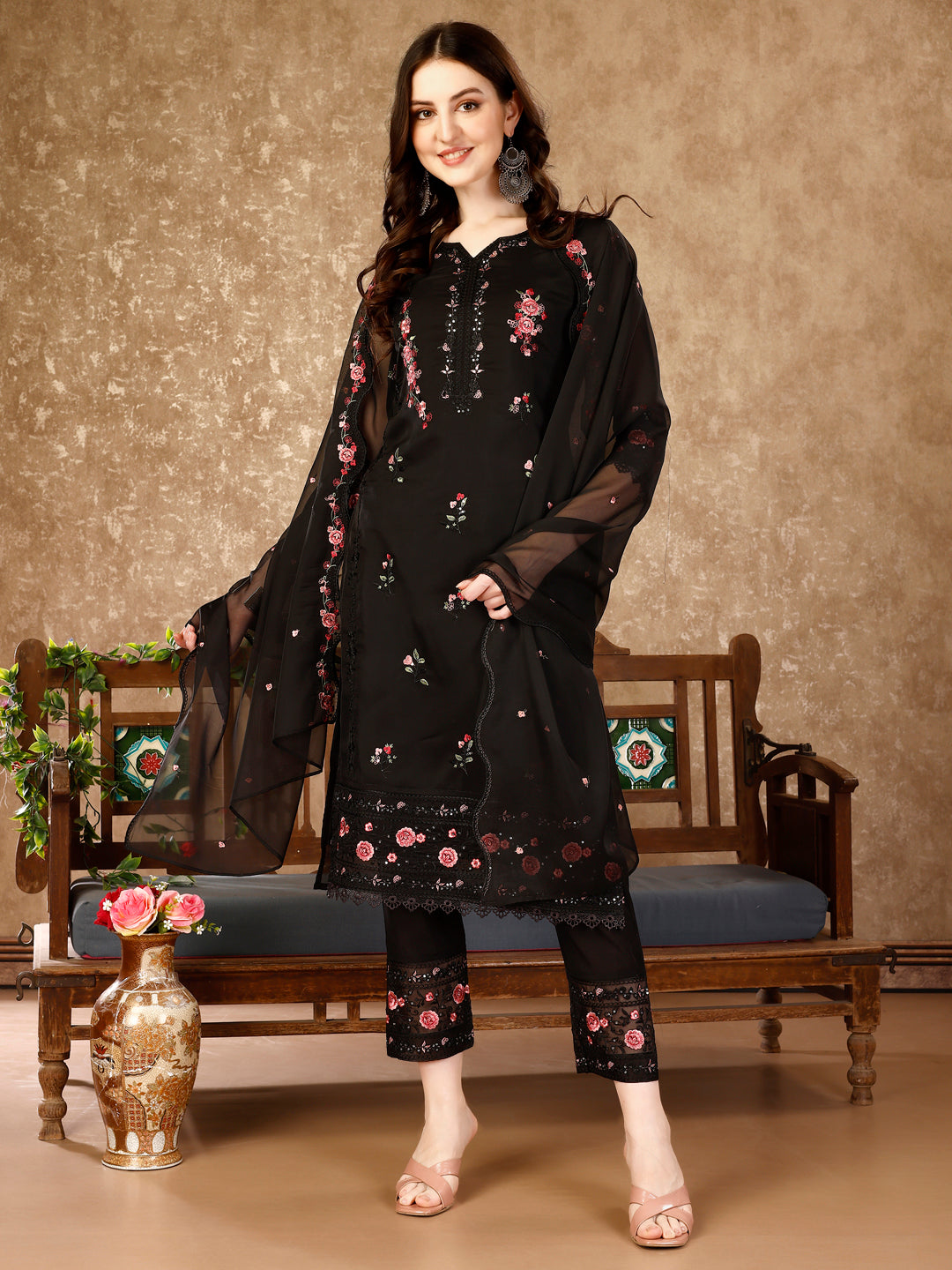 Pakistani Embroidered Kurta With Embroidered Pant & Embroidered Dupatta Premium Luxury, Multicolor - Hiral Fashion | Grocsy