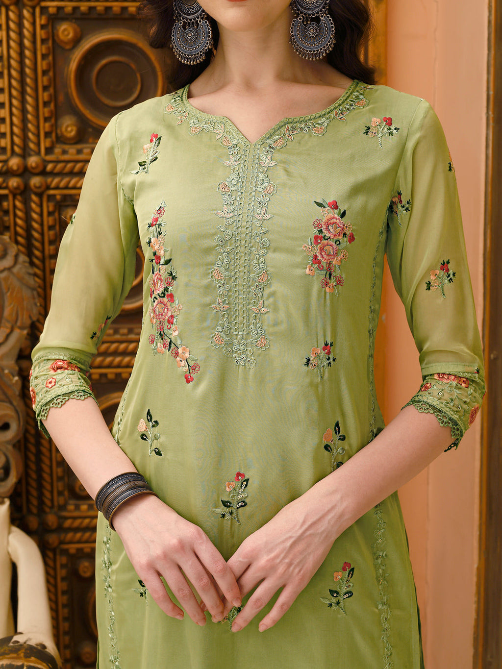 Pakistani Embroidered Kurta With Embroidered Pant & Embroidered Dupatta Premium Luxury, Multicolor - Hiral Fashion | Grocsy