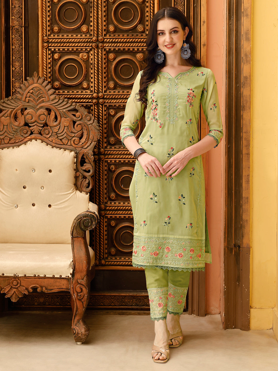 Pakistani Embroidered Kurta With Embroidered Pant & Embroidered Dupatta Premium Luxury, Multicolor - Hiral Fashion | Grocsy