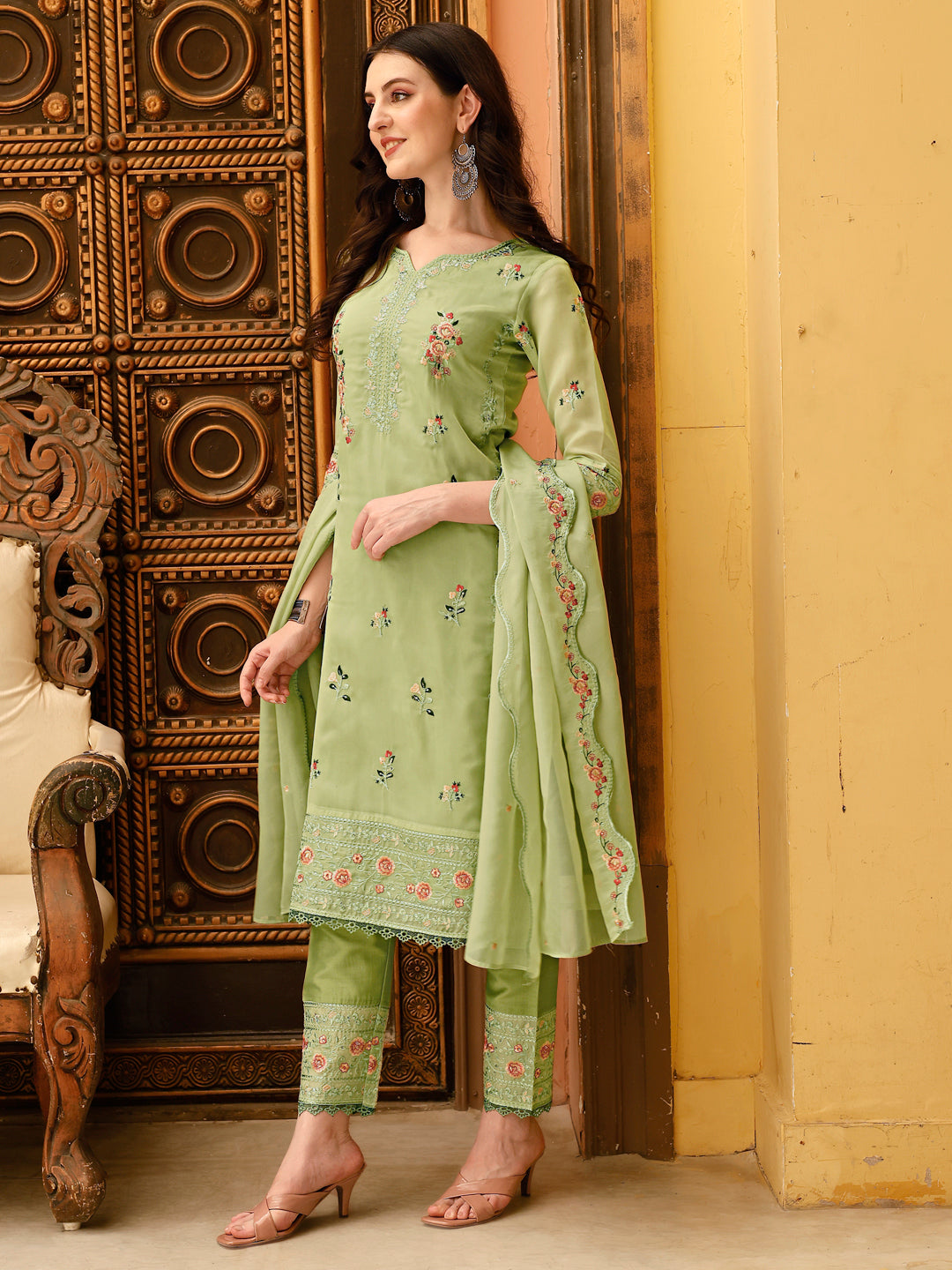 Pakistani Embroidered Kurta With Embroidered Pant & Embroidered Dupatta Premium Luxury, Multicolor - Hiral Fashion | Grocsy