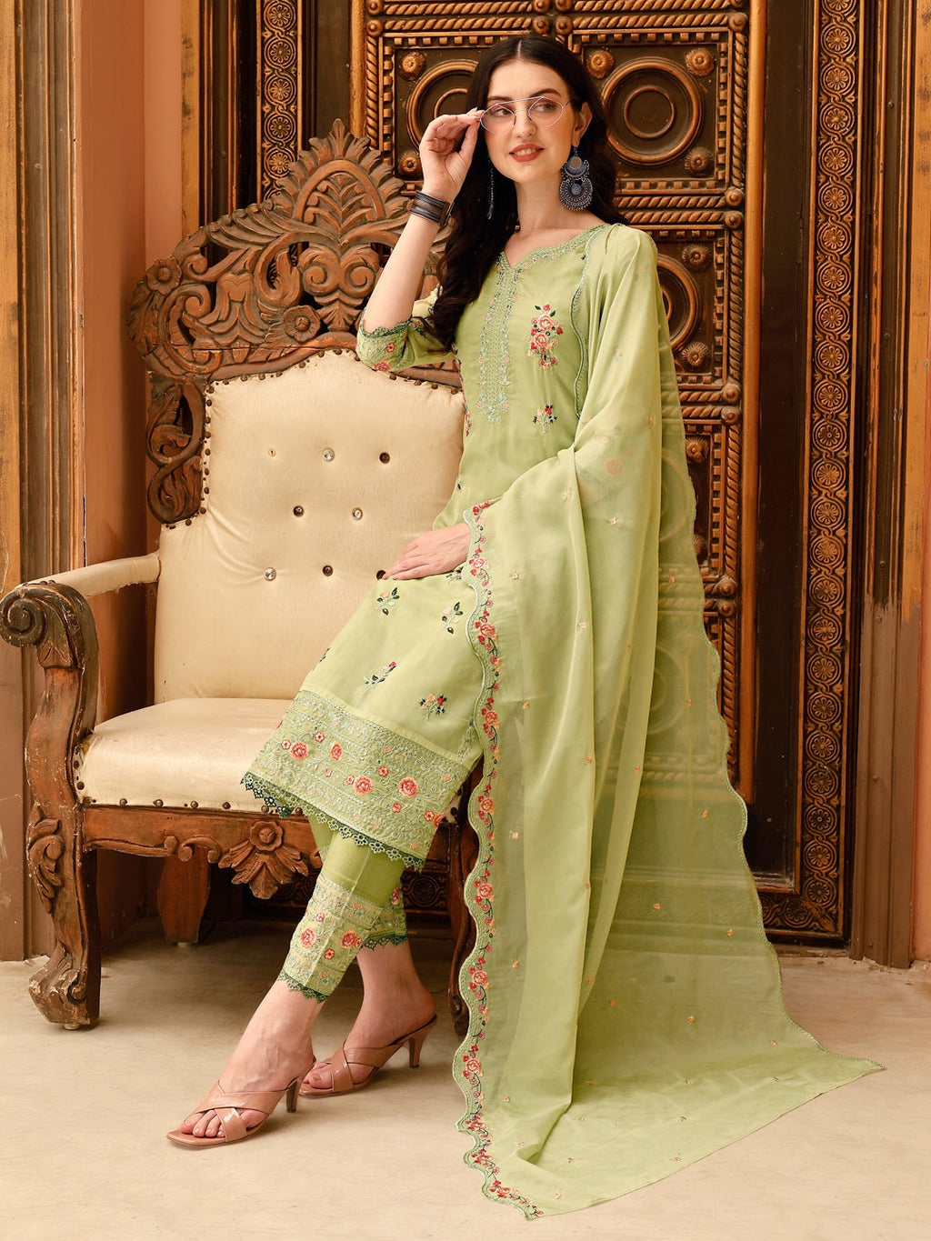 Pakistani Embroidered Kurta With Embroidered Pant & Embroidered Dupatta Premium Luxury, Multicolor - Hiral Fashion | Grocsy
