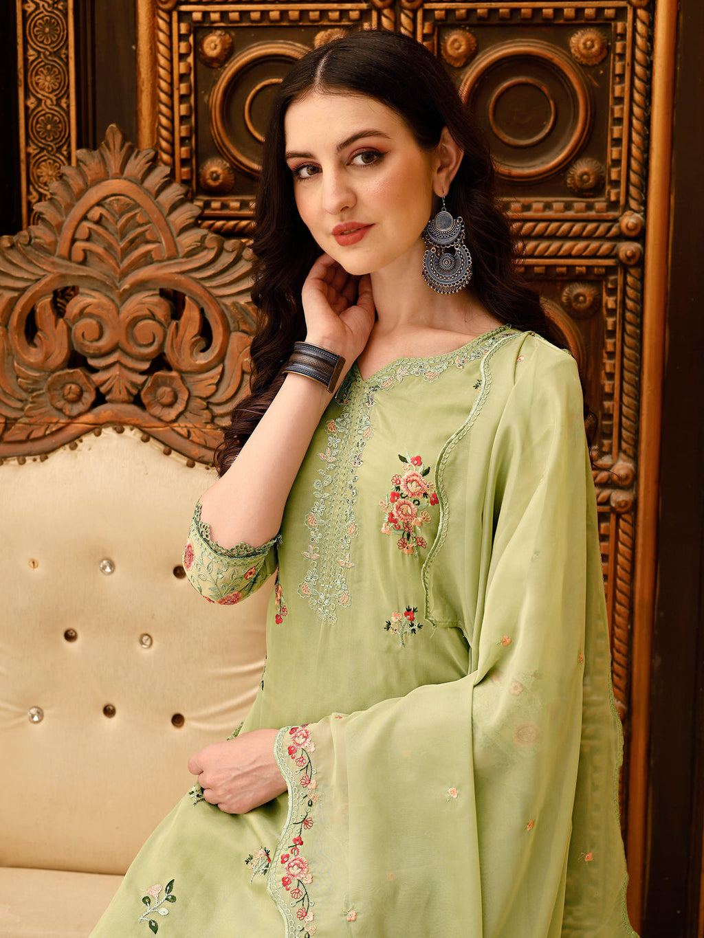Pakistani Embroidered Kurta With Embroidered Pant & Embroidered Dupatta Premium Luxury, Multicolor - Hiral Fashion | Grocsy