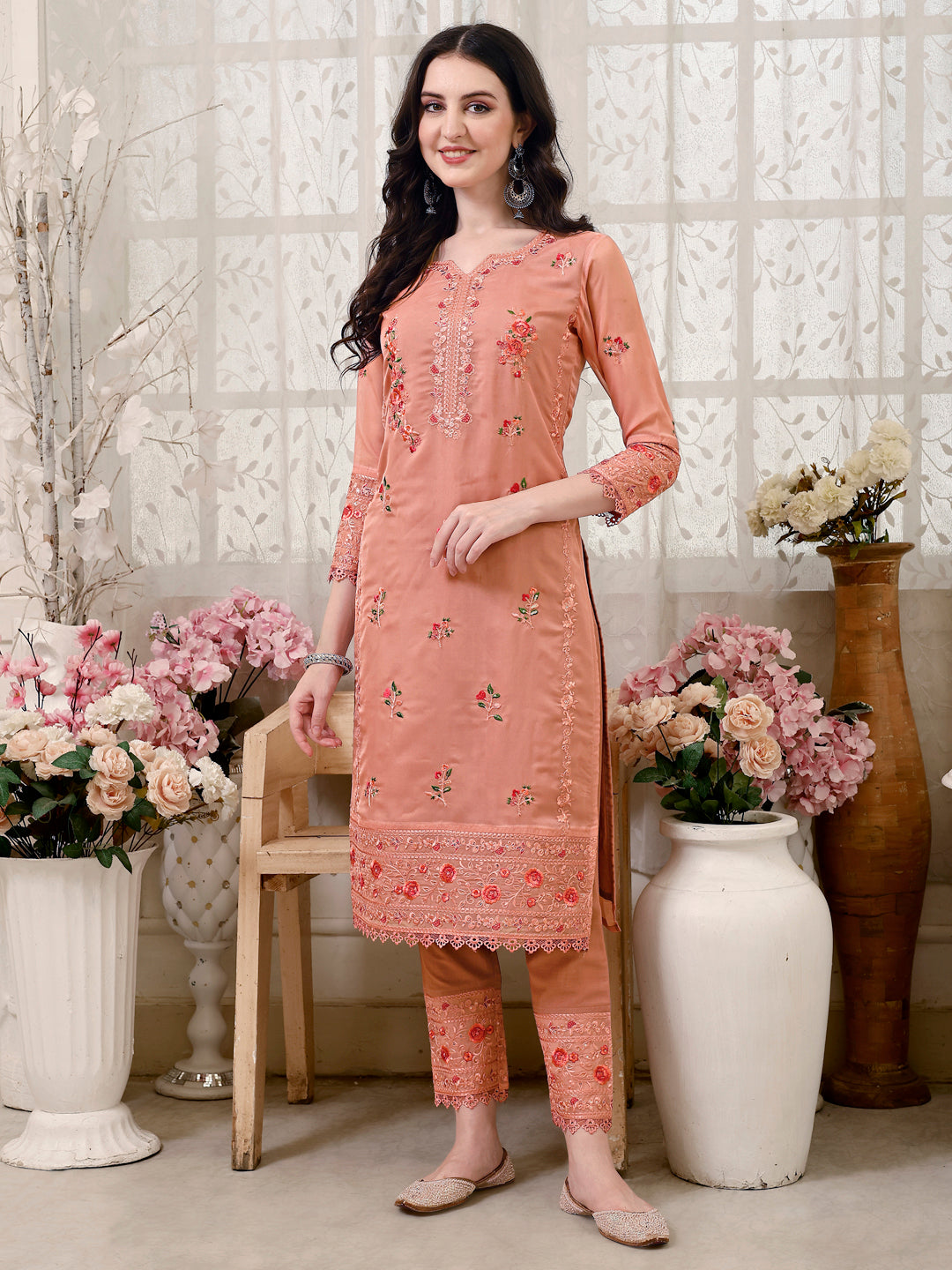 Pakistani Embroidered Kurta With Embroidered Pant & Embroidered Dupatta Premium Luxury, Multicolor - Hiral Fashion | Grocsy