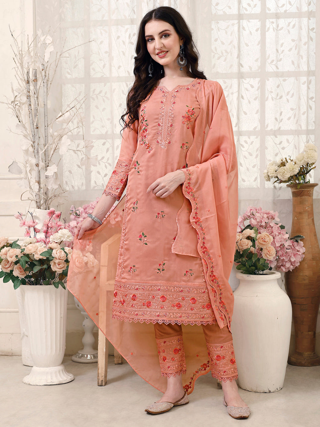 Pakistani Embroidered Kurta With Embroidered Pant & Embroidered Dupatta Premium Luxury, Multicolor - Hiral Fashion | Grocsy