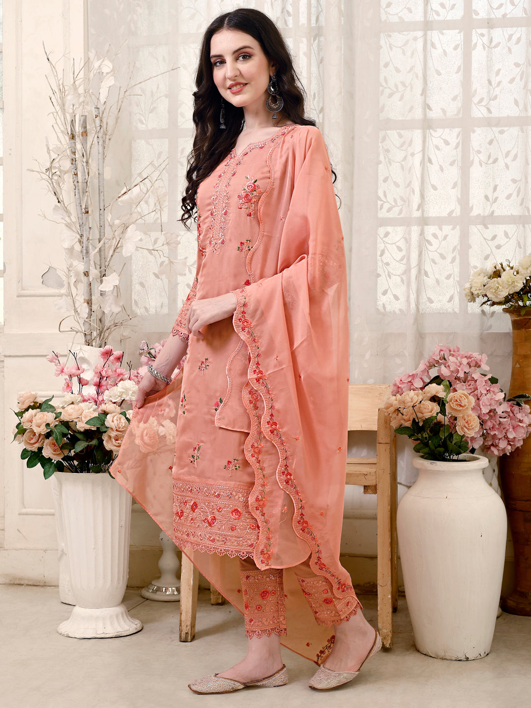 Pakistani Embroidered Kurta With Embroidered Pant & Embroidered Dupatta Premium Luxury, Multicolor - Hiral Fashion | Grocsy