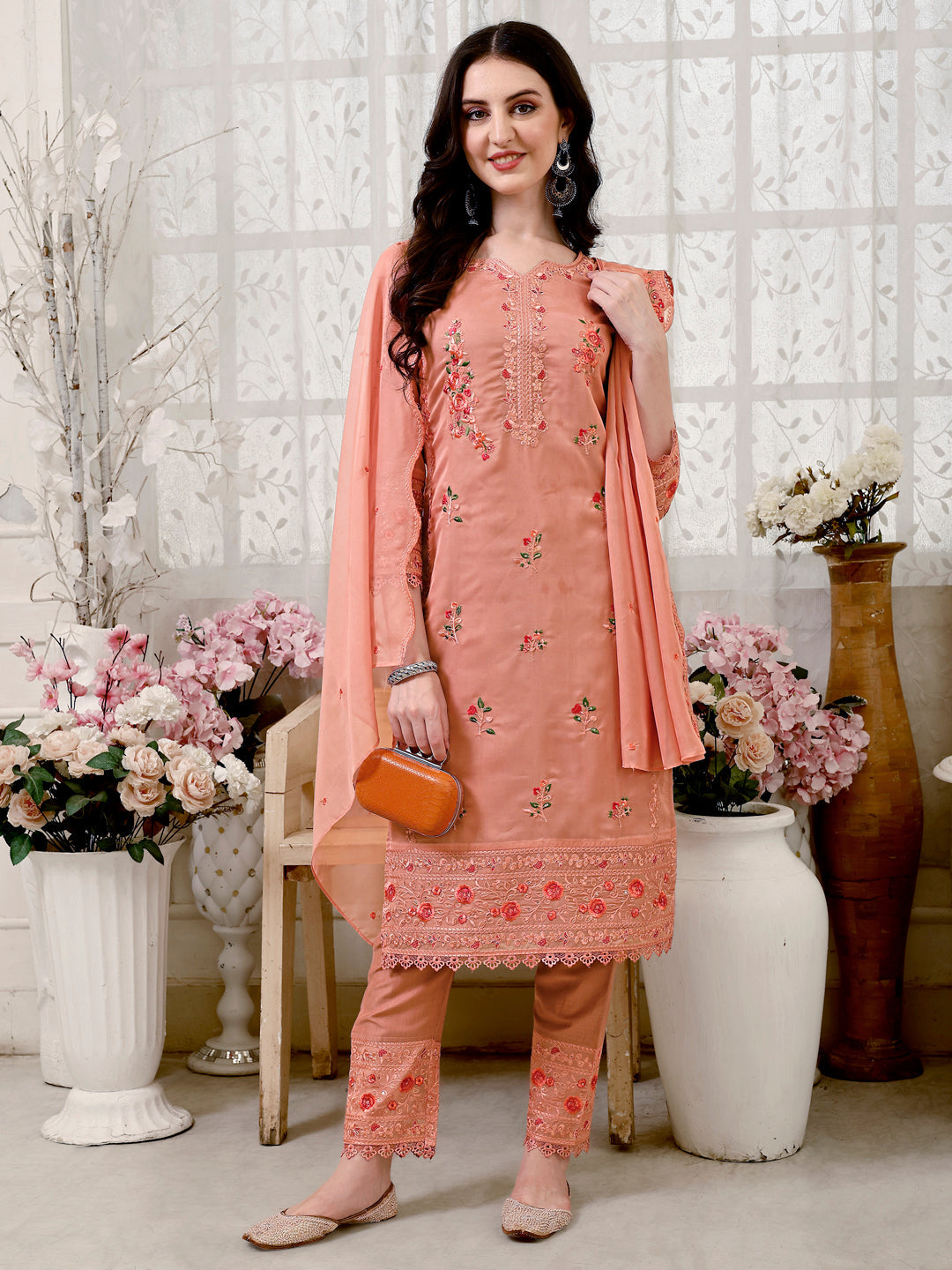 Pakistani Embroidered Kurta With Embroidered Pant & Embroidered Dupatta Premium Luxury, Multicolor - Hiral Fashion | Grocsy