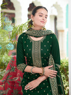 Embroidered Kurta With Pant & Embroidered Dupatta, Bottle-Green - Hiral Fashion | Grocsy