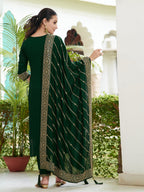 Embroidered Kurta With Pant & Embroidered Dupatta, Bottle-Green - Hiral Fashion | Grocsy