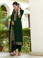 Embroidered Kurta With Pant & Embroidered Dupatta, Bottle-Green - Hiral Fashion | Grocsy