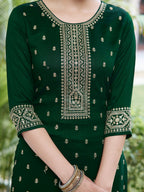 Embroidered Kurta With Pant & Embroidered Dupatta, Bottle-Green - Hiral Fashion | Grocsy